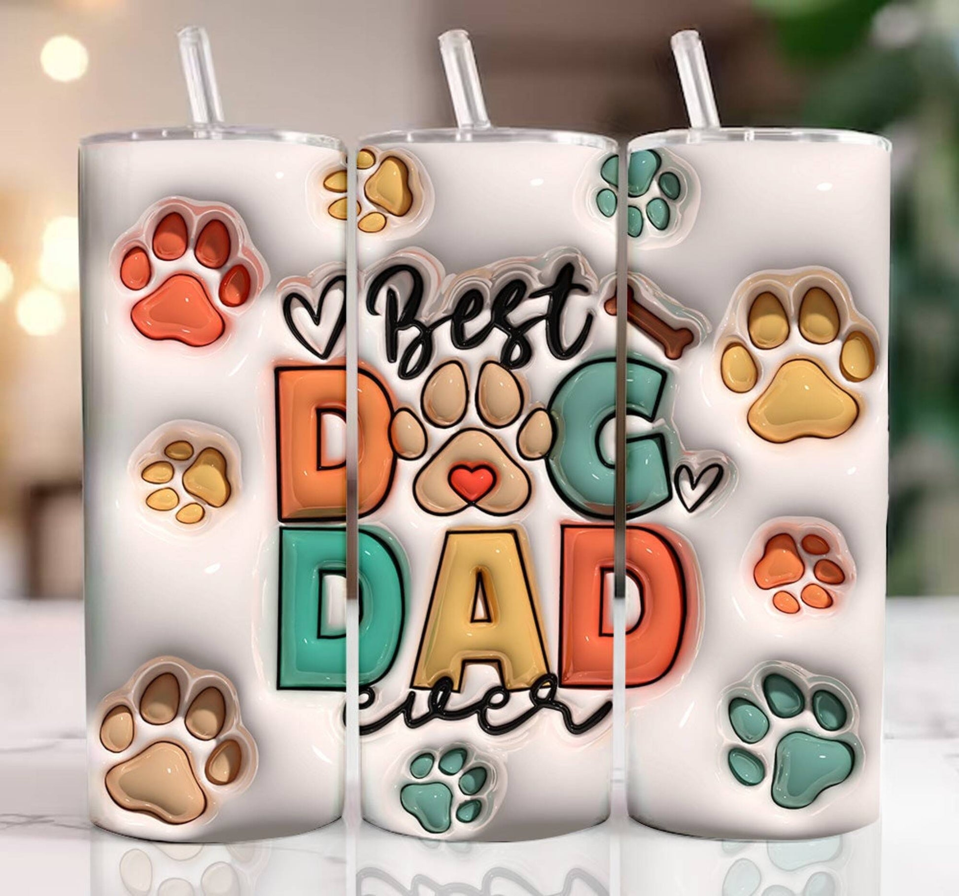 3D Dog Dad 20oz Skinny Tumbler Wrap Sublimation Design, 3D Dog Tumbler Design, 3D Dog Dad Inflated Tumbler, Digital Download - VartDigitals