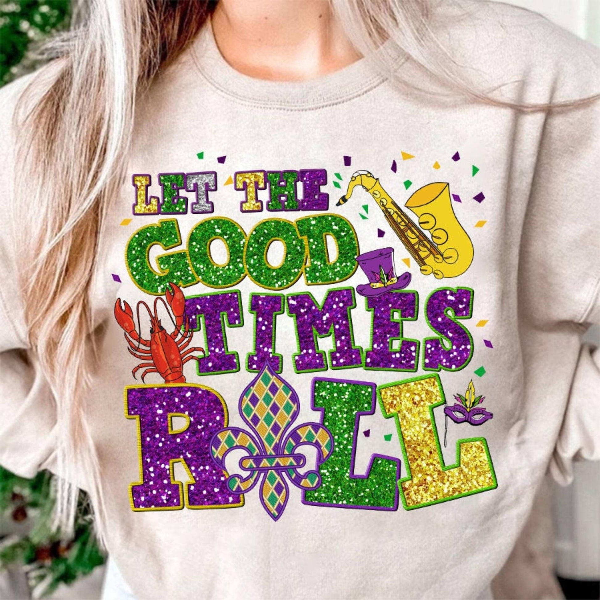 Let_s The Good Times Roll Faux Sequins PNG, Mardi Gras Fleur De Lis PNG Sparkly, Laissez Les Bon Temps Rouler Faux Sequins , Mardi Gras Png - VartDigitals