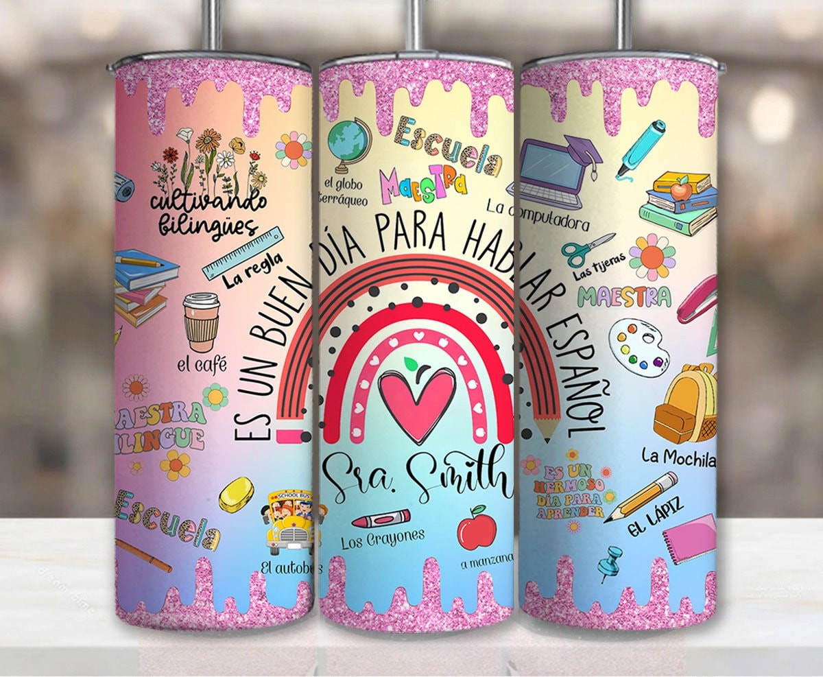 Custom Spanish Teacher 20oz Tumbler Wrap, Maestra Glitter tumbler Design, Teacher Appreciation Gift, 20oz Skinny Sublimation Design, Maestra