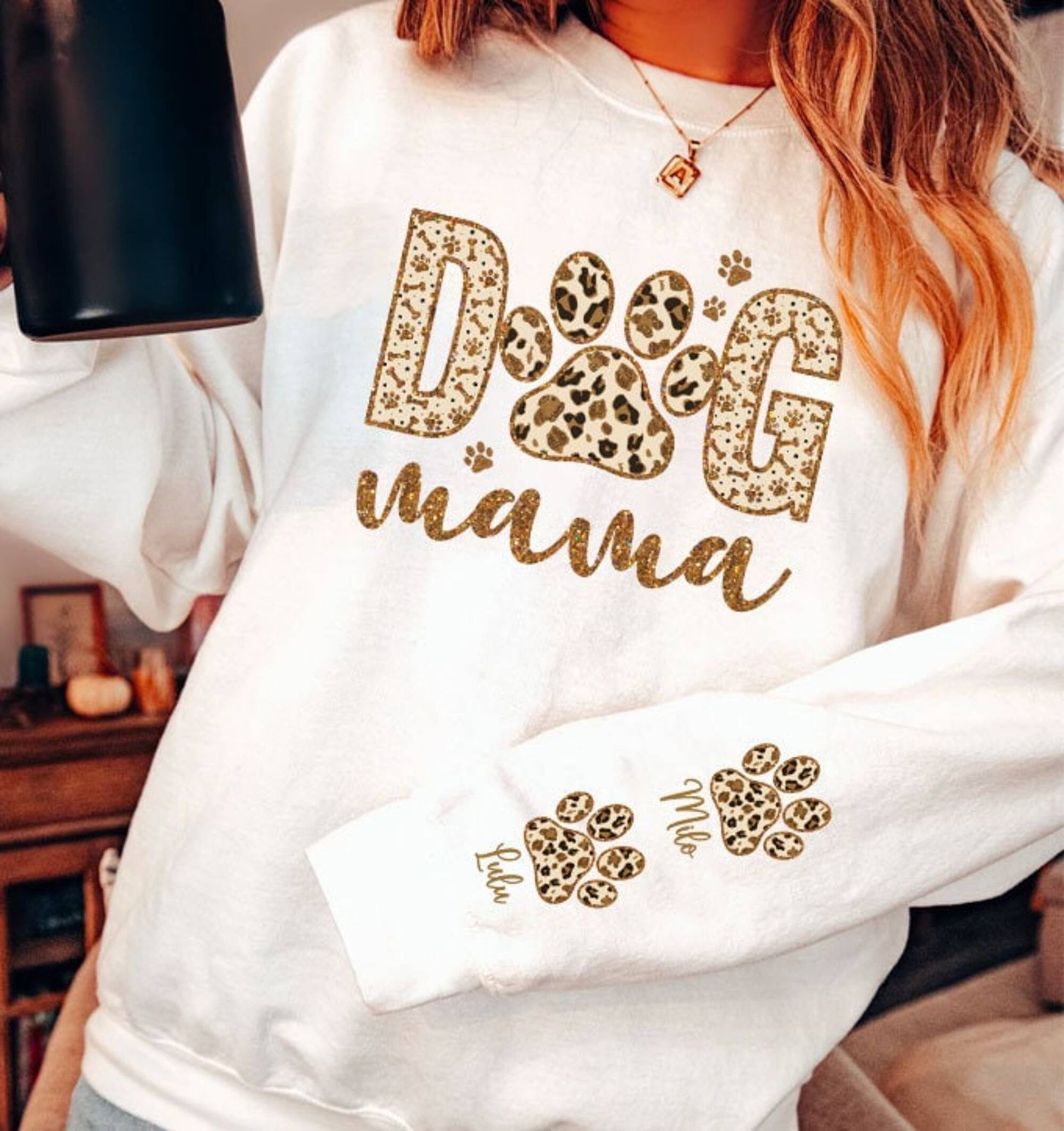 Custom Dog MAMA and Sleeve Png, Dog Paw Png, Custom Dog Name shirt Png, Leopard Glitter Dog Mama Png, Glitter Dog Mom, Dog Lover shirt Png - VartDigitals