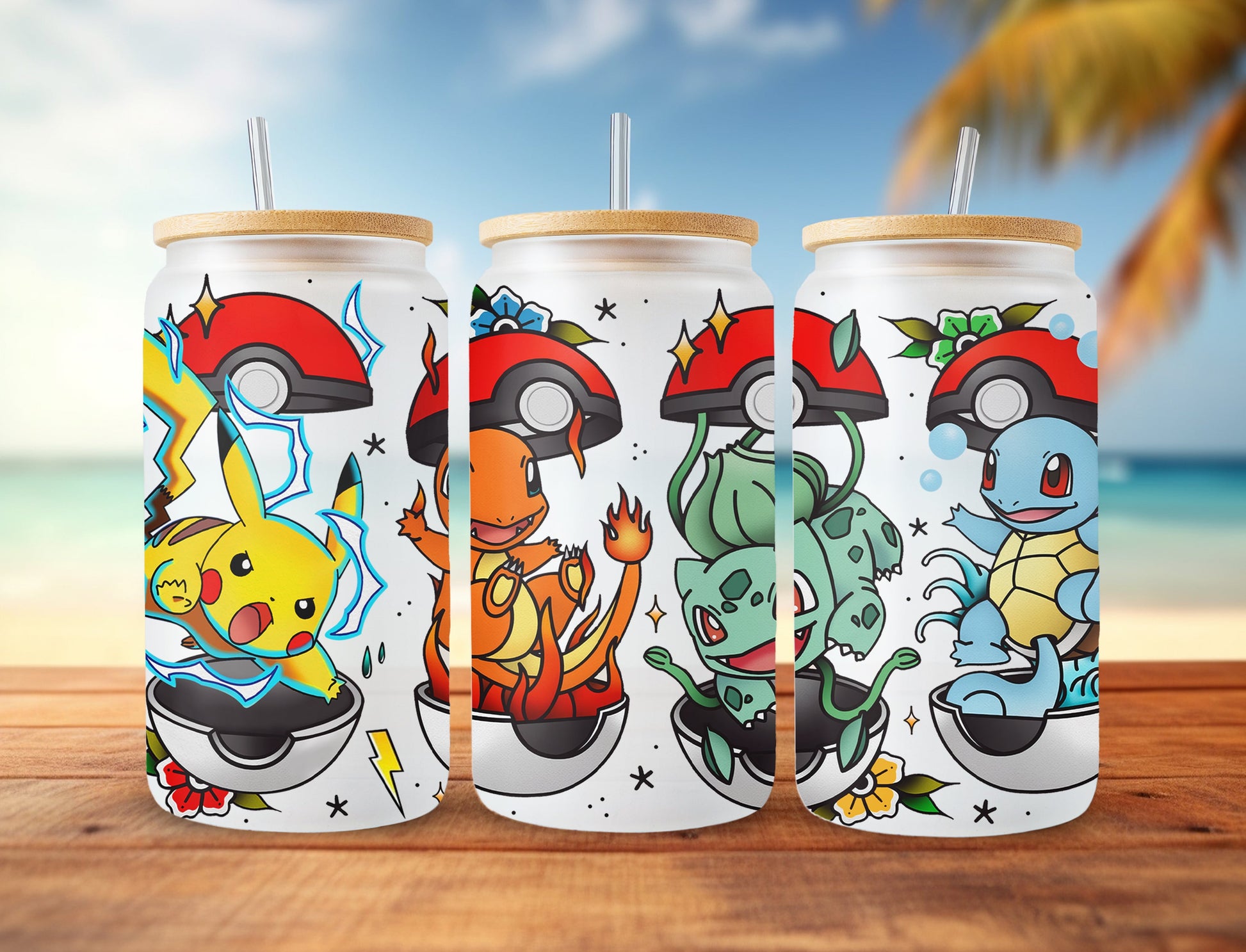 Poke Glass Can Wrap 16oz Glass Can Png, Poke Tumbler, Pokemon Cartoon Libbey Can Glass, 16oz PNG Digital Download, Can Glass Wrap Png - VartDigitals