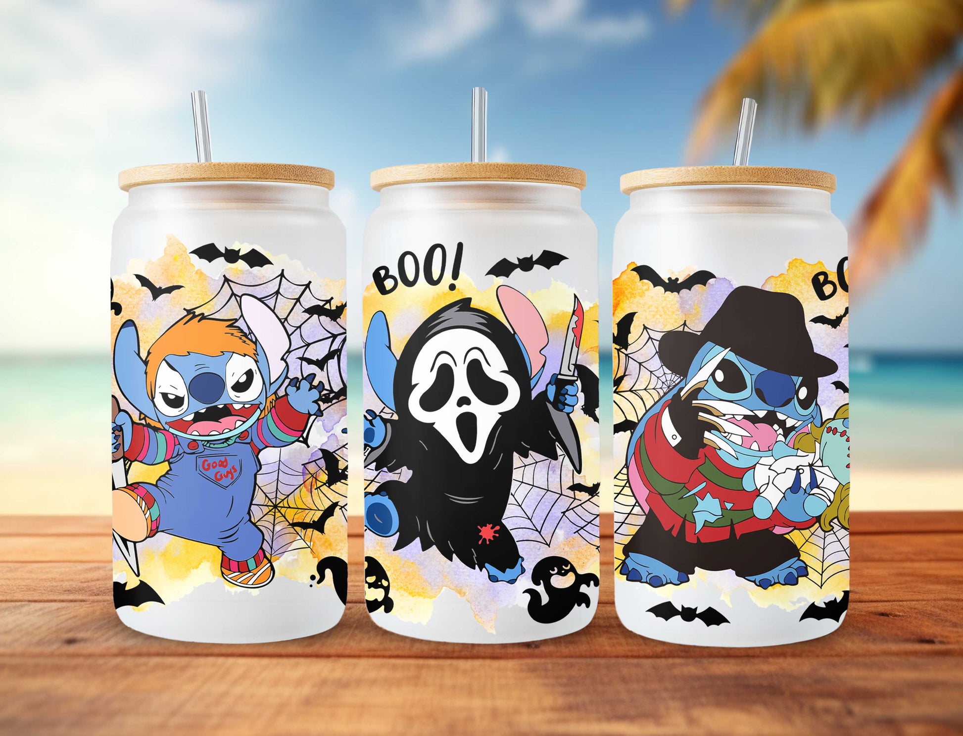 Stitch 16oz, Stitch Tumbler Wrap, Halloween Tumbler, 16oz Libbey Can Glass, Horror Stitch Tumbler, Cartoon Tumbler, Full Tumbler Wrap - VartDigitals