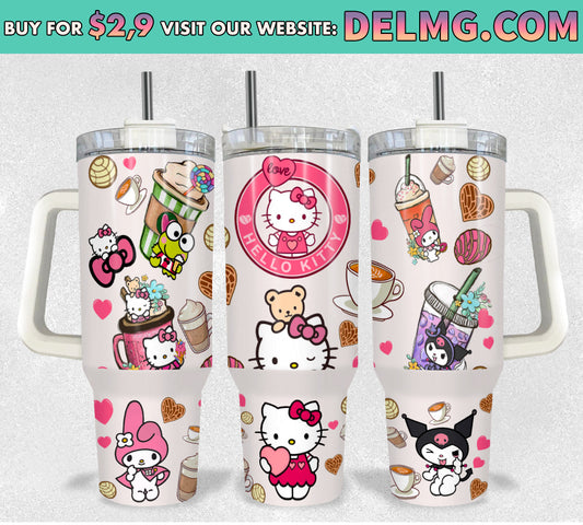Hello Kitty 40oz Tumbler PNG, Spring Flower Pink Kitty PNG, Kitty Quencher Tumbler Wrap, Hello Kitty Tumbler, Full Tumbler Wrap