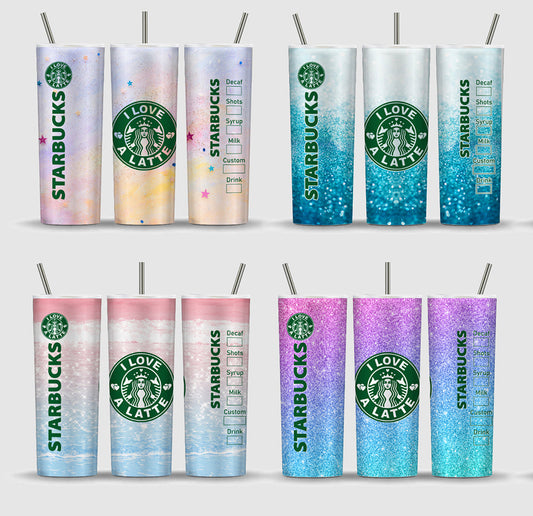 Starbucks Tumbler 20 oz sublimation; Skinny tumbler 20 oz cover; Straight and Wraped Design; Glitter Tumbler Wrap ; Starbucks sublimation