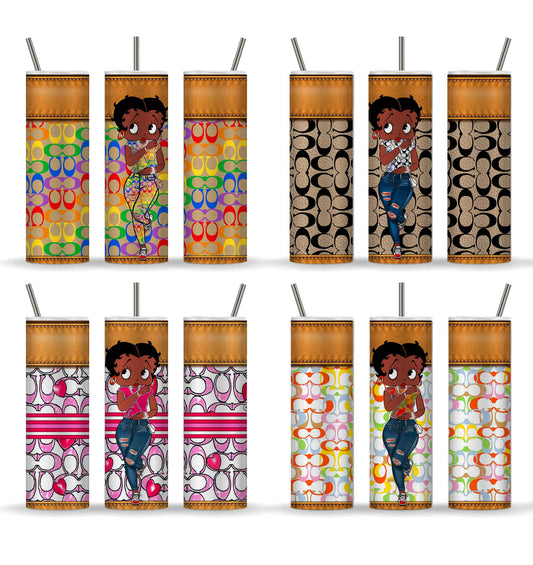 Retro Cartoon 80s Tumbler, Bags Pattern Tumbler, Betty 20oz Skinny Tumbler, Sublimation Designs,Betty Boop Custom Tumbler Wrap, Png Download