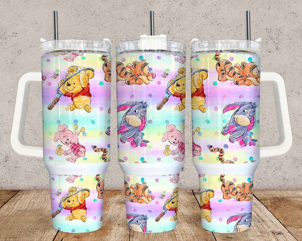 Bears Cartoon 40oz Tumbler Wrap Png, Cartoon Characters 40oz Tumbler Sublimation, Floral Cartoon 40oz Tumbler Png Sublimation Design 2