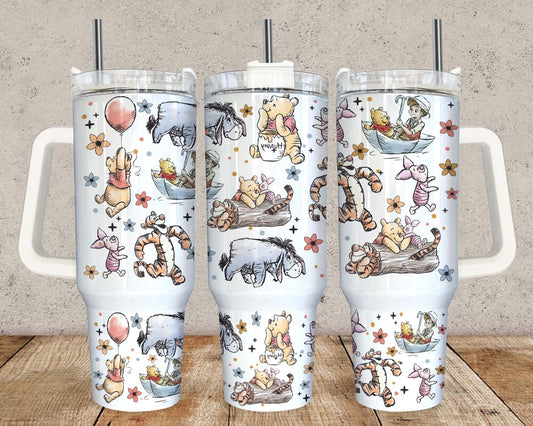 Bears Cartoon 40oz Tumbler Wrap Png, Cartoon Characters 40oz Tumbler Sublimation, Floral Cartoon 40oz Tumbler Png Sublimation Design, Digital Download 1