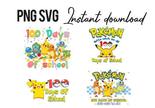 Pokemon Png, 100 Days Of School, 100Th Day Of School, Teacher Png, I Caught 100 Days Of School Png, Pikachu 100 Days Of School Svg - VartDigitals