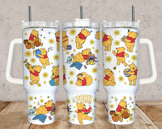 Bears Cartoon 40oz Tumbler Wrap Png, Cartoon Characters 40oz Tumbler Sublimation, Floral Cartoon 40oz Tumbler Png Sublimation Design 1