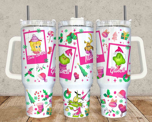 Cartoon 40 oz Christmas Tumbler Wrap, 40oz Handle Tumbler Wrap, Cartoon Funny Christmas Design, Merry Christmas Png, Christmas Tumbler Png