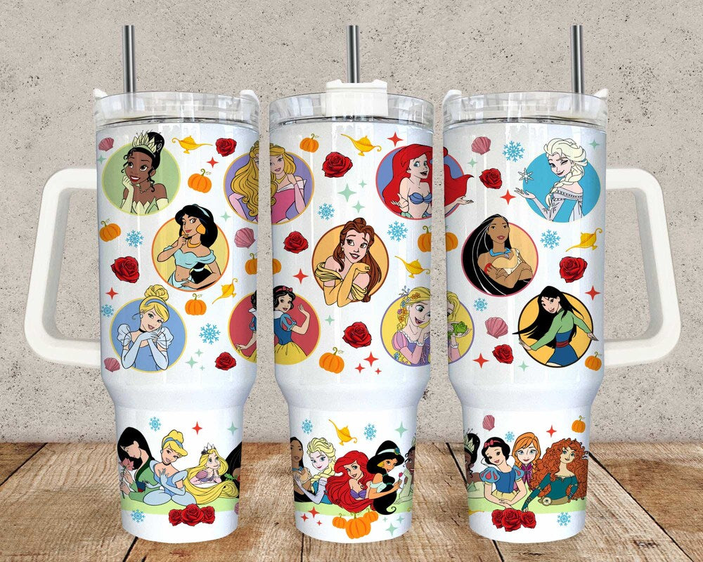 Cartoon 40oz Quencher Tumbler Wrap, Cartoon Tumbler Wrap, Princess Tumbler, Princess 40z Tumbler Wrap PNG, Png Download