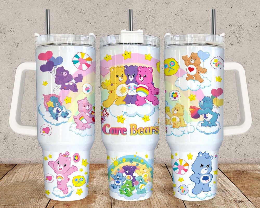 Care Bears Cartoon 40oz Tumbler Wrap Png, Cartoon Characters 40oz Tumbler Sublimation, Floral Cartoon 40oz Tumbler Png Sublimation Design