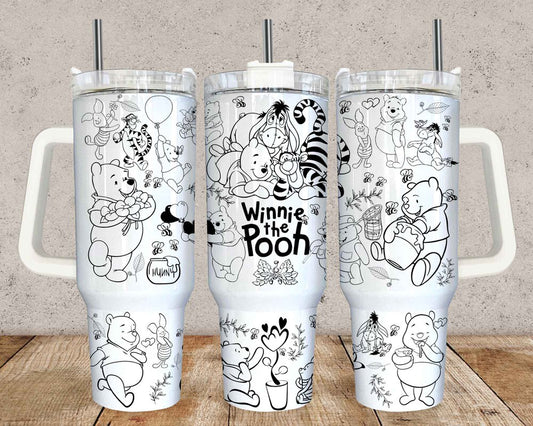 Bears Cartoon 40oz Tumbler Wrap Png, Cartoon Characters 40oz Tumbler Sublimation, Floral Cartoon 40oz Tumbler Png Sublimation Design, Digital Download