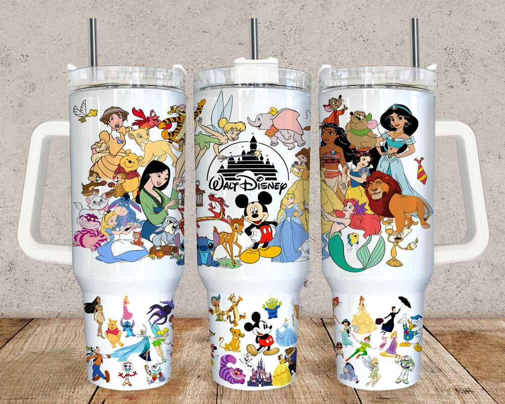 Cartoon 40oz Tumbler Wrap Png, Cartoon Characters 40oz Tumbler Sublimation, Floral Cartoon 40oz Tumbler Png Sublimation Design, Digital Download