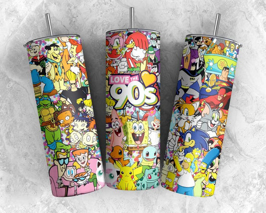 Retro 90s Cartoon 20oz Skinny Tumbler Wrap Design PNG, Cartoon 90s Tumbler, 90s cartoons png, Retro 90s cartoons Tumbler Wrap, Png Download