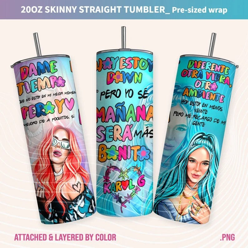 Karol New Album Cover Mañana Será Bonito 20oz Sublimation Tumbler Wrap, Manana Sera Bonito Tumbler Wrap PNG, Karol G Tumbler Wrap