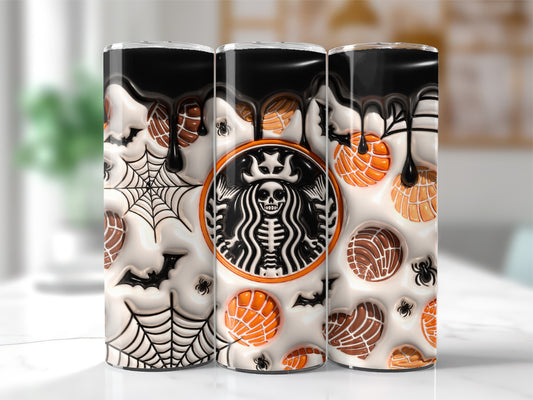 3D Inflated Halloween Coffee Tumbler, Cafecito Halloween Coffee Tumbler, Spooky Vibes 3D Tumbler, 20oz Skinny Tumbler, Spooky Season Png