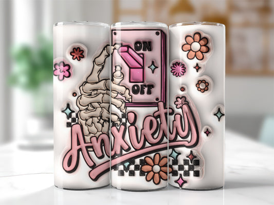 3D Inflated Anxiety Off Tumbler Wrap Design, 3D Puffy Halloween Skeleton Tumbler Wrap, 3D 20oz Sublimation Design Png, Skinny Tumbler Wrap