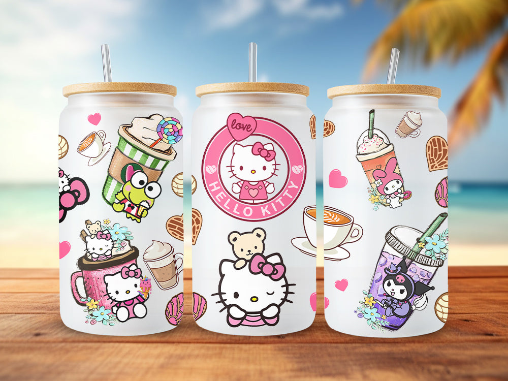 Bundle Kawaii Cat Coffee Tumbler Wrap, Cat Coffee, Cat 16oz Can Glass Wrap, Cat Tumbler Wrap, Pink Cat Tumbler, Instant Download 6