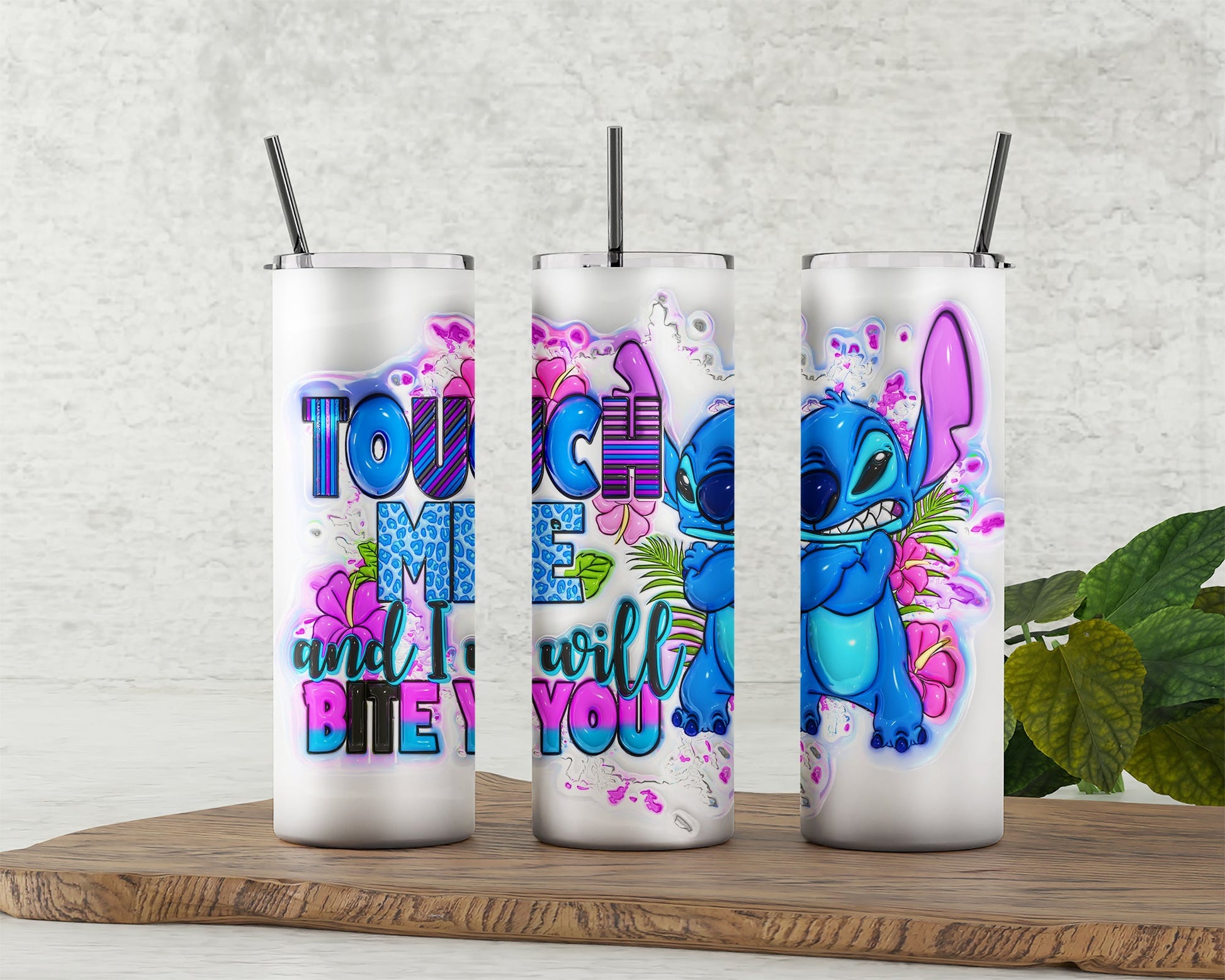 Inflated Stitch Tumbler Design Png 3D Stitch Tumbler, Touch Me And I Will Bite you, 20oz Skinny Sublimation,3D Puffy Stitch Sublimation Png - VartDigitals