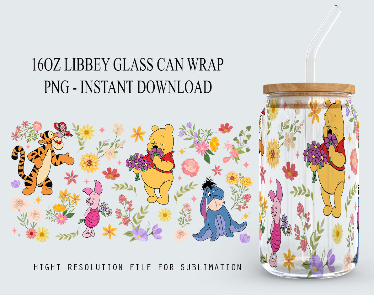Spring Can Glass Bundle Png, Pooh Can Glass, Stitch Can Glass, Spring Flowers Can Glass, Mother_s day, Gift For Mom, Png Instant Download 1 - VartDigitals