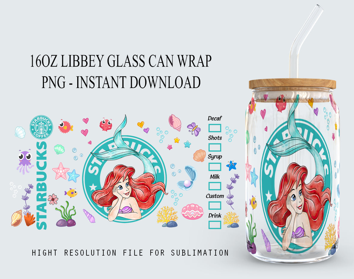 Princess Tumbler, Princess Glass Wrap, 16oz Glass Can Png, Libbey Can Glass 16oz, Princess Starbucks Wrap, Princess Png, Princess Images 1 - VartDigitals