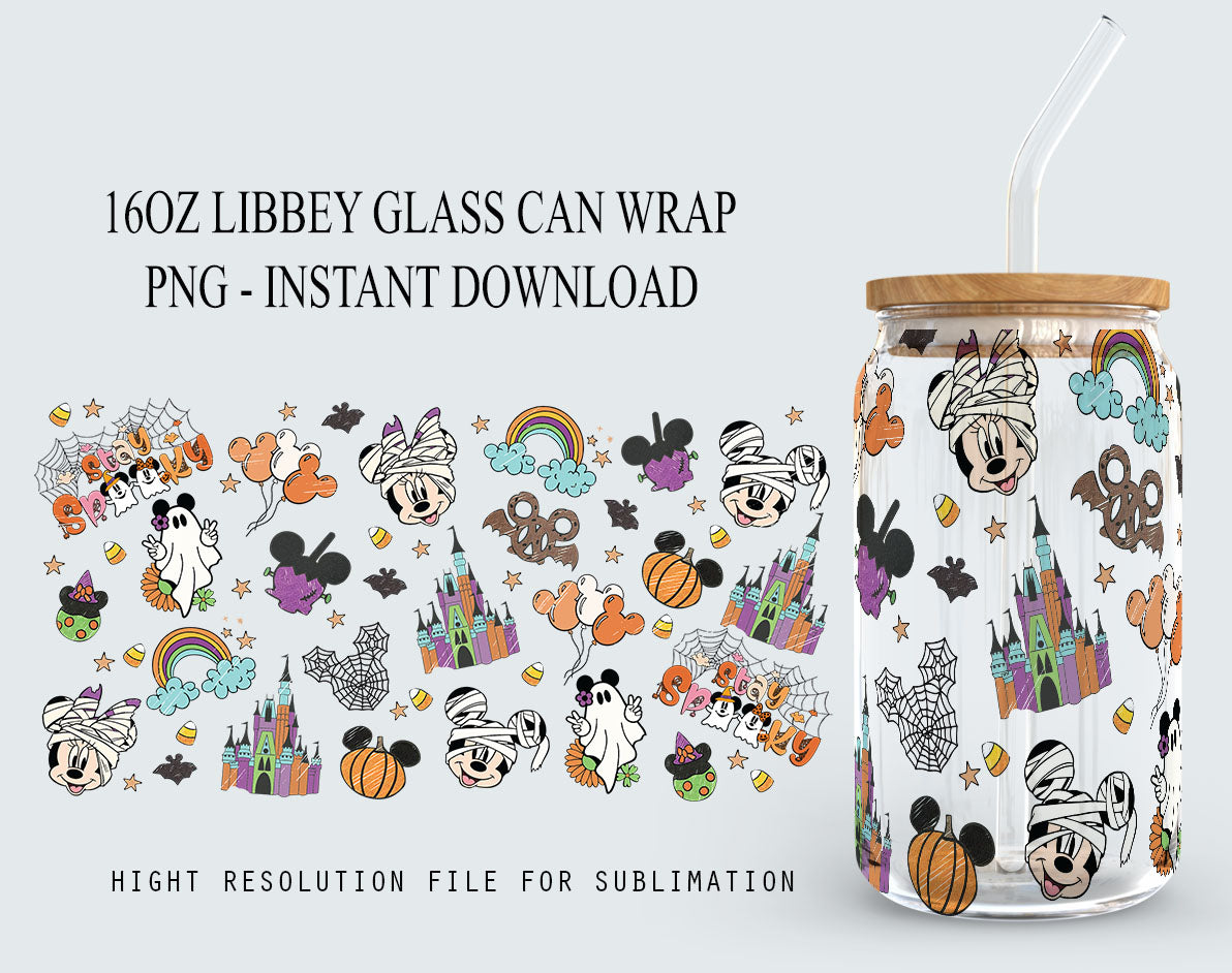 Halloween 16oz Can Glass , Cartoon Tumbler Wrap, Princess Tumbler,Libbey Can Glass, Cartoon Tumbler,Can Glass Png Download,Full Tumbler Wrap