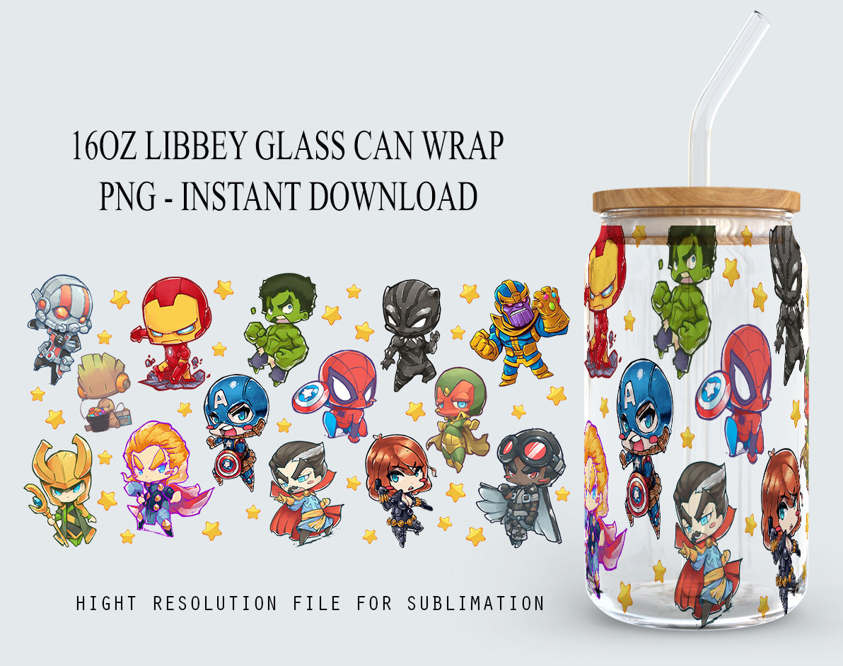 Avengers Tumbler, Comics Tumbler, 16oz Can Glass, Cartoon Comics tumbler,Hero Tumbler wrap Sublimation,Comics sublimation, Can Glass Wrap - VartDigitals