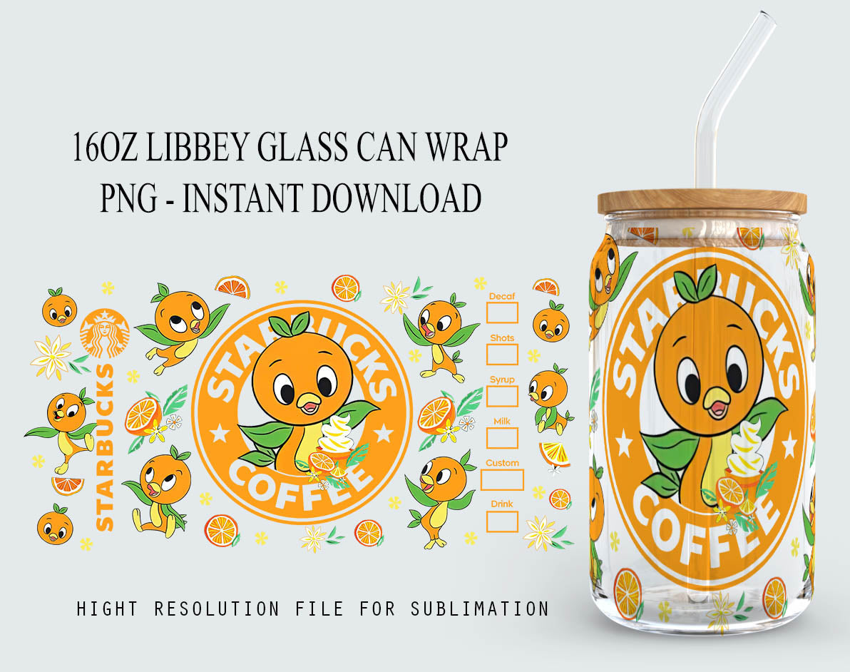 Funny Orange Bird Can Glass, Orange Bird Hello Sunshine 16 oz Libbey Can Glass Wrap, Orange Bird Starbucks Wrap Png Instant Download - VartDigitals