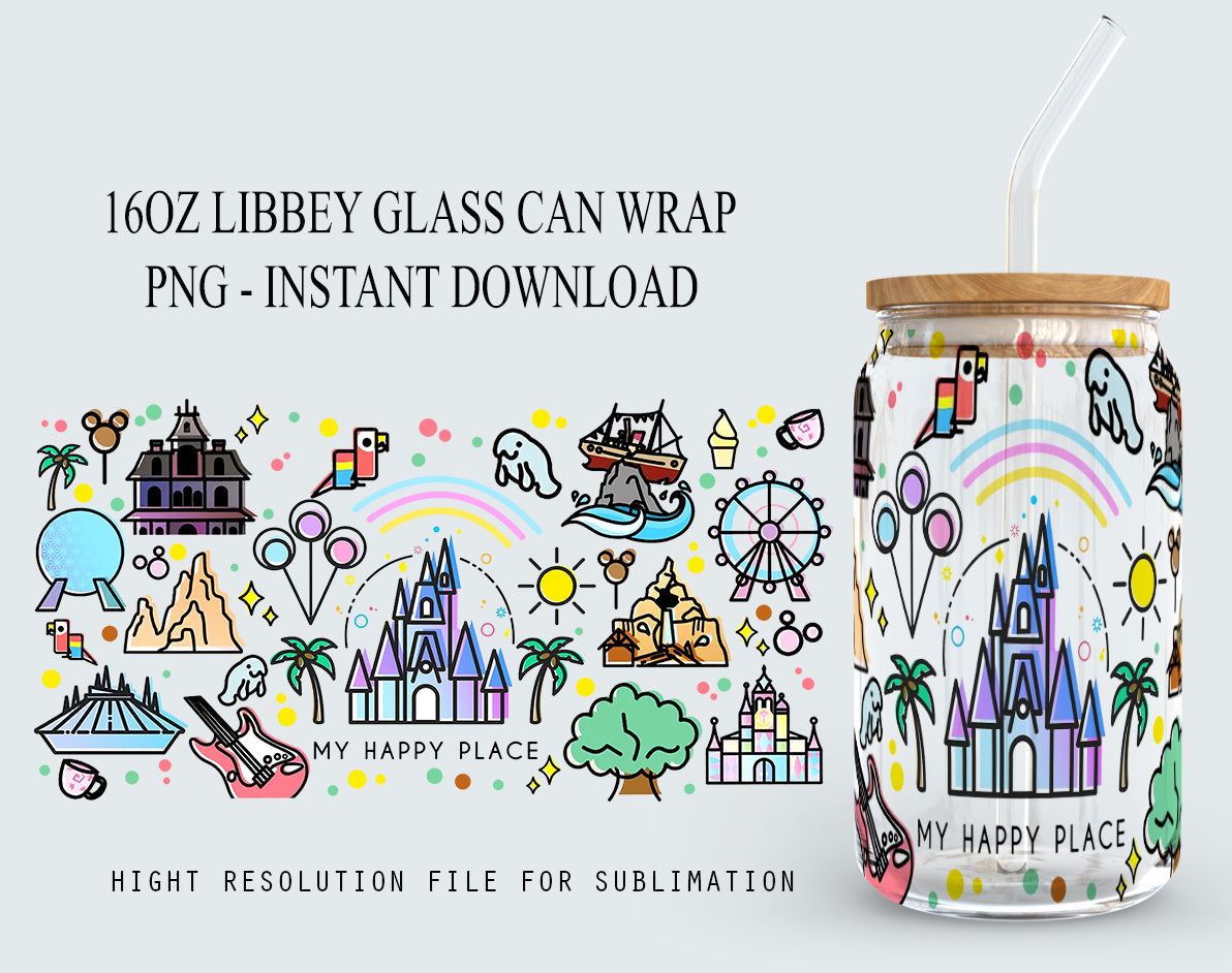 Magic Castle Tumbler Wrap, 16oz Libbey Can Glass, Cartoon tumbler wrap, magic kingdom, magic can glass,happiest place can glass,Png download - VartDigitals