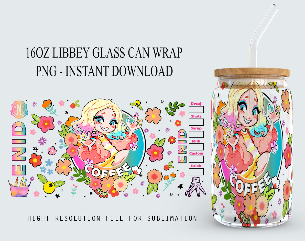 Enid Tumbler Wrap, Wednesday Addams Png, 16oz Can Glass, Magical school Sublimation Design,PNG, Digital Download - VartDigitals