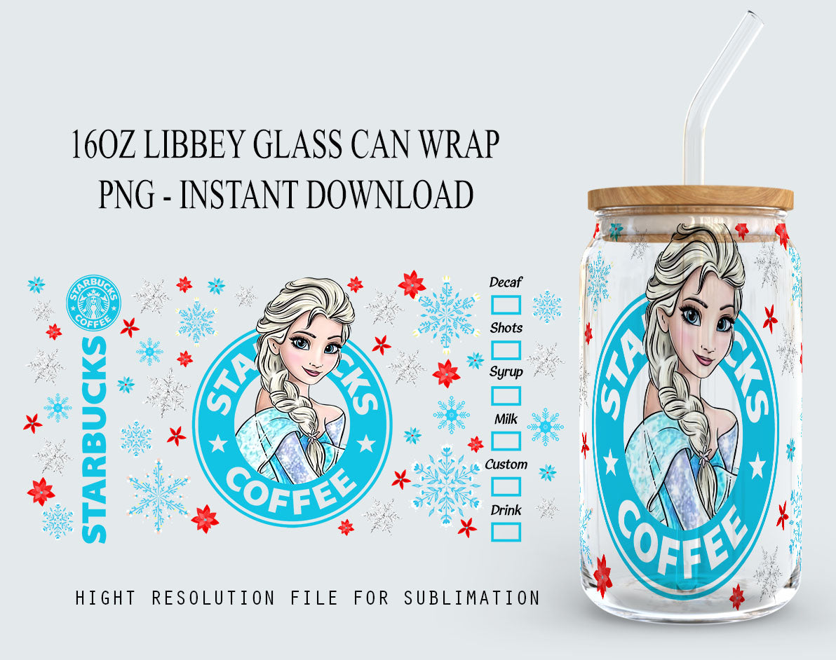 Princess Tumbler, Princess Glass Wrap, 16oz Glass Can Png, Libbey Can Glass 16oz, Princess Starbucks Wrap, Princess Png, Princess Images 5 - VartDigitals