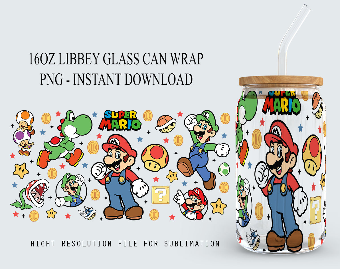 Cartoon Movie Can Glass, 16oz Libbey Glass Can, Game Tumbler, Game Lovers, Cartoon Tumbler Wrap, Can Glass Wrap, Png Instant Download - VartDigitals