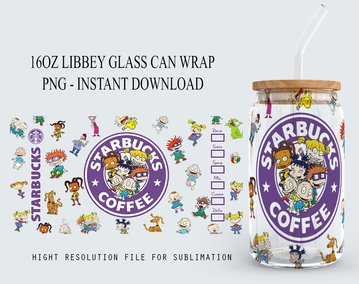 90s Cartoon 16oz Glass Can Wrap, 16oz Libbey Can Glass, 90s Starbucks Tumbler Wrap, Full Glass Can Wrap, Cartoon Glass Cup