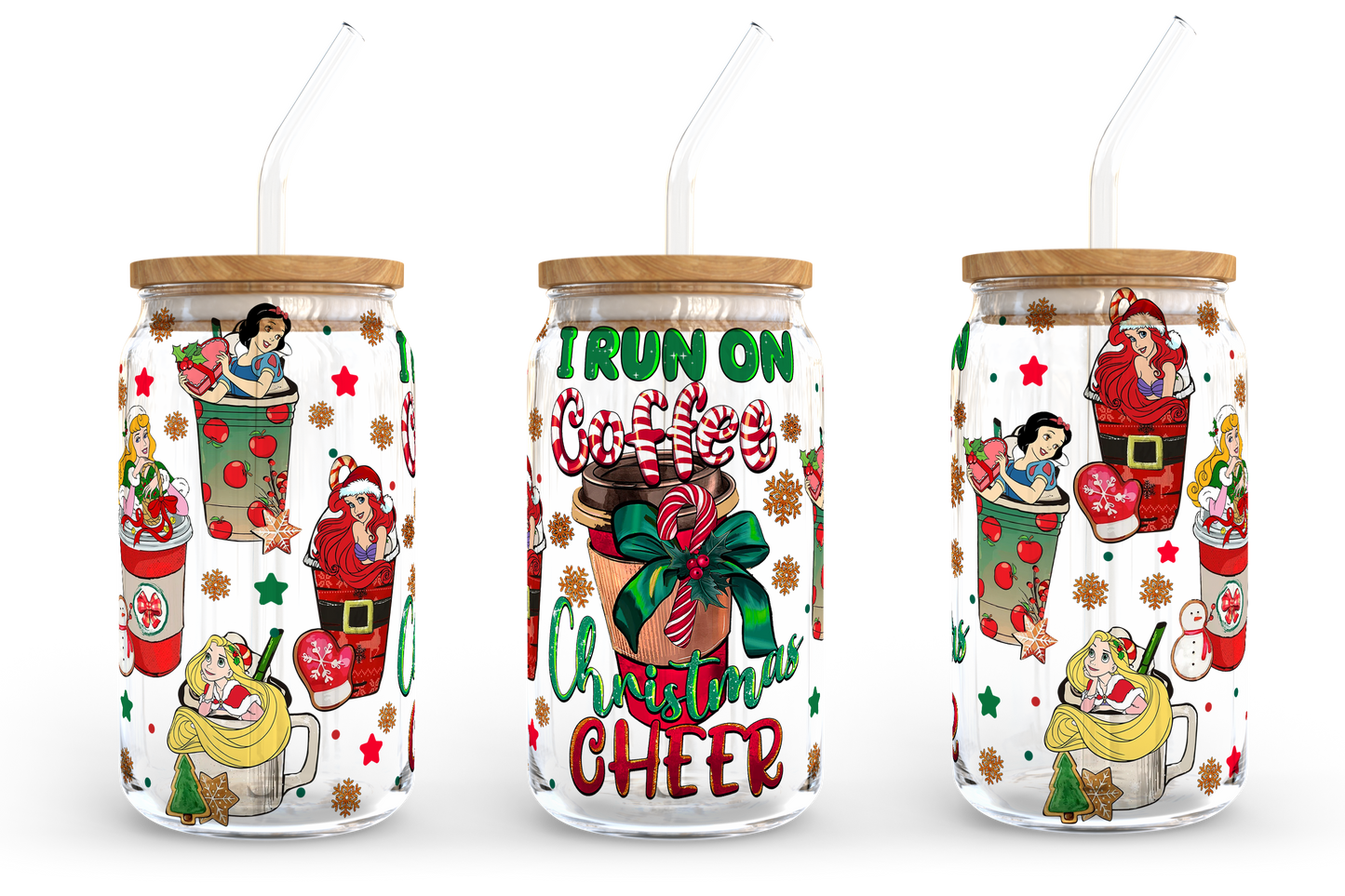 I Run On Coffee And Christmas Cheer 16oz Libbey Glass Can, Christmas Vibes Frosted Glass, Santa Claus Beer Can Glass, Retro Christmas Design